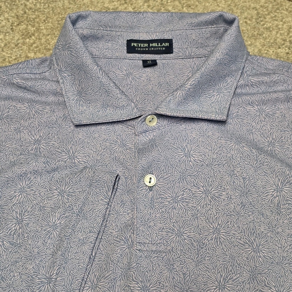 Peter Millar Polo Shirt Mens XL Blue Floral Crown Crafted Golf Performance